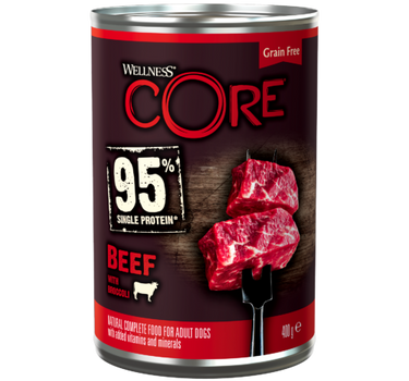 CORE 95 Biff med Brokkoli – Våtfôr for Hund, Proteinrikt og Naturlig 400 g
