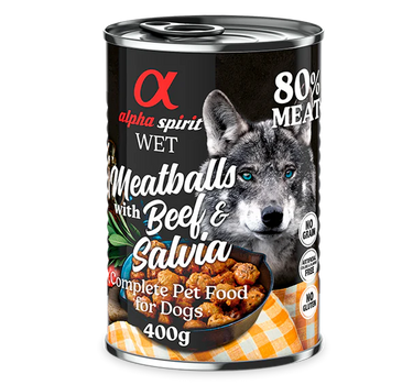 Alpha Spirit Kjøttboller med Biff og Salvia – Våtfôr for Hund, Smakfullt og Naturlig 400 g