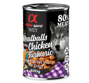Alpha Spirit Kjøttboller med Kylling og Gurkemeie – Våtfôr for Hund, Smakfullt og Naturlig 400 g