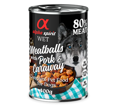 Alpha Spirit Kjøttboller med Svinekjøtt og Karve – Våtfôr for Hund, Smakfullt og Naturlig 400 g