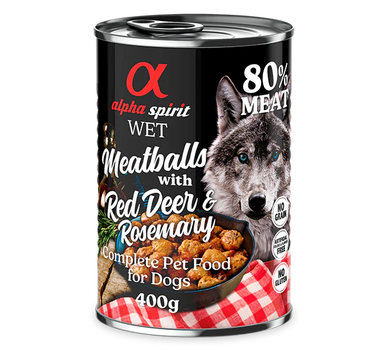 Alpha Spirit Kjøttboller med Kronhjort og Rosmarin – Våtfôr for Hund, Smakfullt og Naturlig 400 g