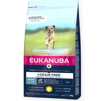 EUKANUBA Adult Small/Medium Grainfree Kylling – Kornfritt Hundefôr for Små og Mellomstore Raser med Kylling