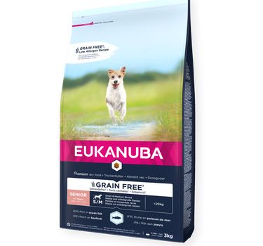 EUKANUBA Senior Small/Medium Grainfree Havfisk – Kornfritt Tørrfôr for Eldre Små og Mellomstore Hunderaser