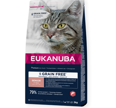 EUKANUBA CAT Senior Grainfree Laks – Kornfritt Kattefôr for Eldre Katter med Høyt Innhold av Laks