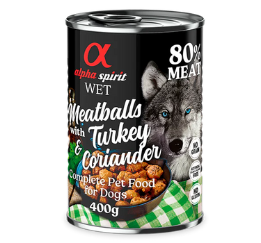 Alpha Spirit Kjøttboller med Kalkun og Koriander – Våtfôr for Hund, Smakfullt og Naturlig 400 g