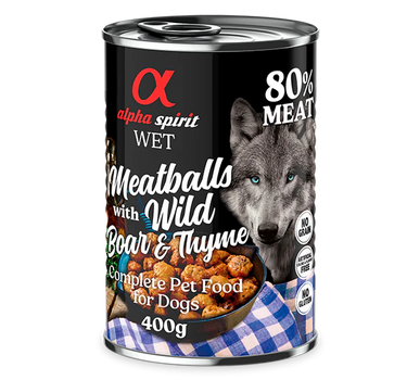 Alpha Spirit Kjøttboller med Villsvin og Timian – Våtfôr for Hund, Smakfullt og Naturlig 400 g