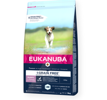 EUKANUBA Puppy & Junior Small/Medium Grainfree Havfisk – Kornfritt Tørrfôr for Voksende Små og Mellomstore Hunderaser