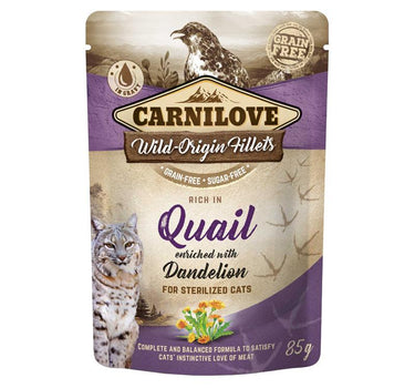 CL Cat Pouch Quail med Løvetann Steril 85 g – Helsefôr for Steriliserte Katter