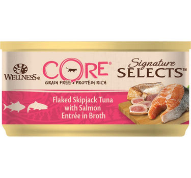 CORE Cat Sig.Selects Flaked Skipjack-Tuna med laks i buljong